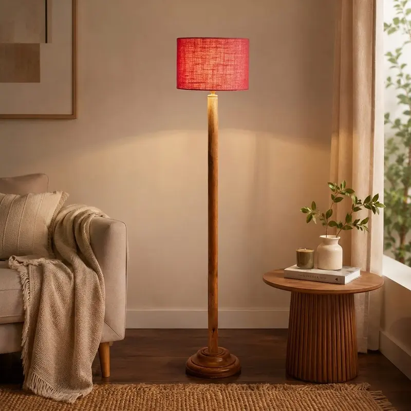 Rosewood Glow Jute Wooden Floor Lamp