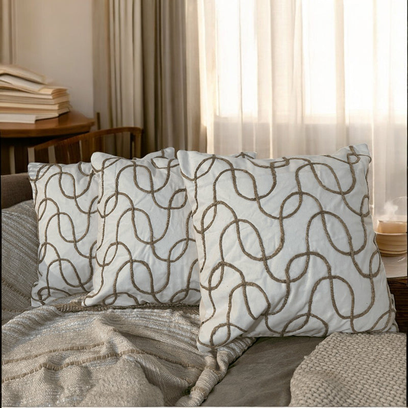 Abstract Swirls Tufted Cushion Cover Set - Set Of Three