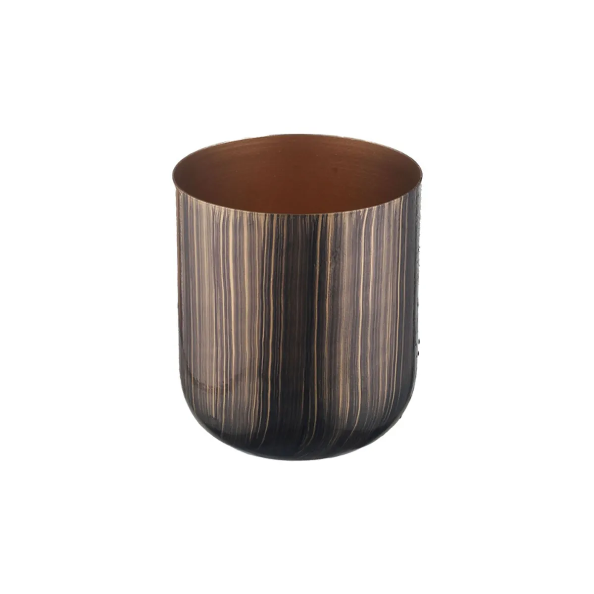 Single brown and gold planter with a glossy vertically textured finish