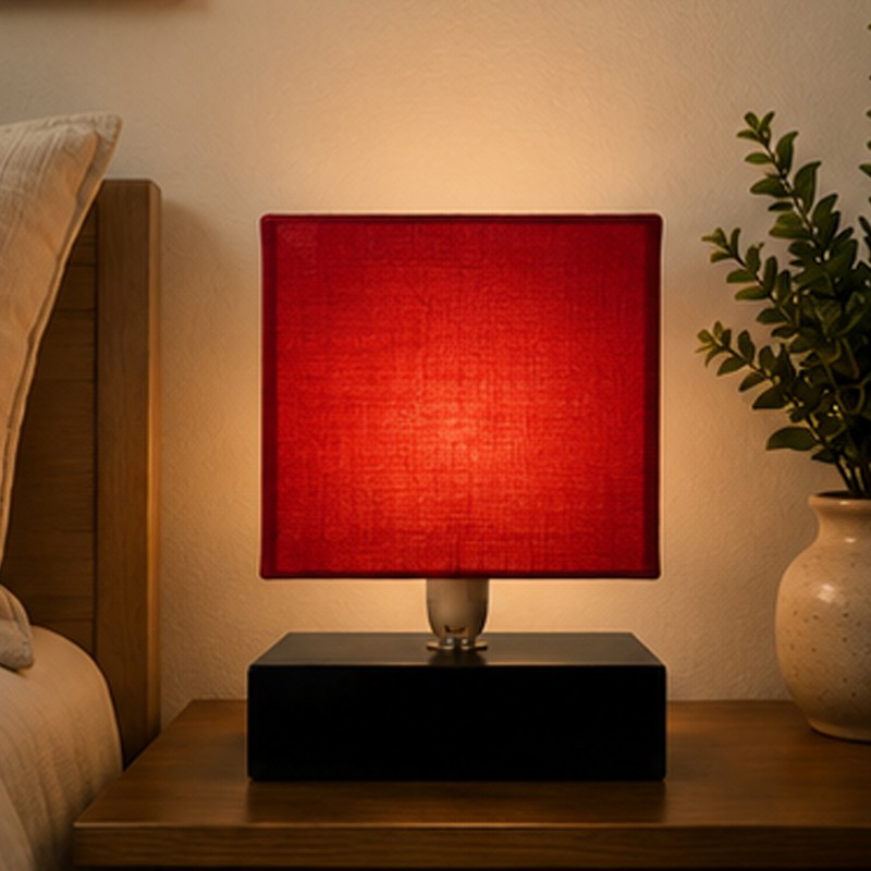 Cubique Wooden Table Lamp - Red