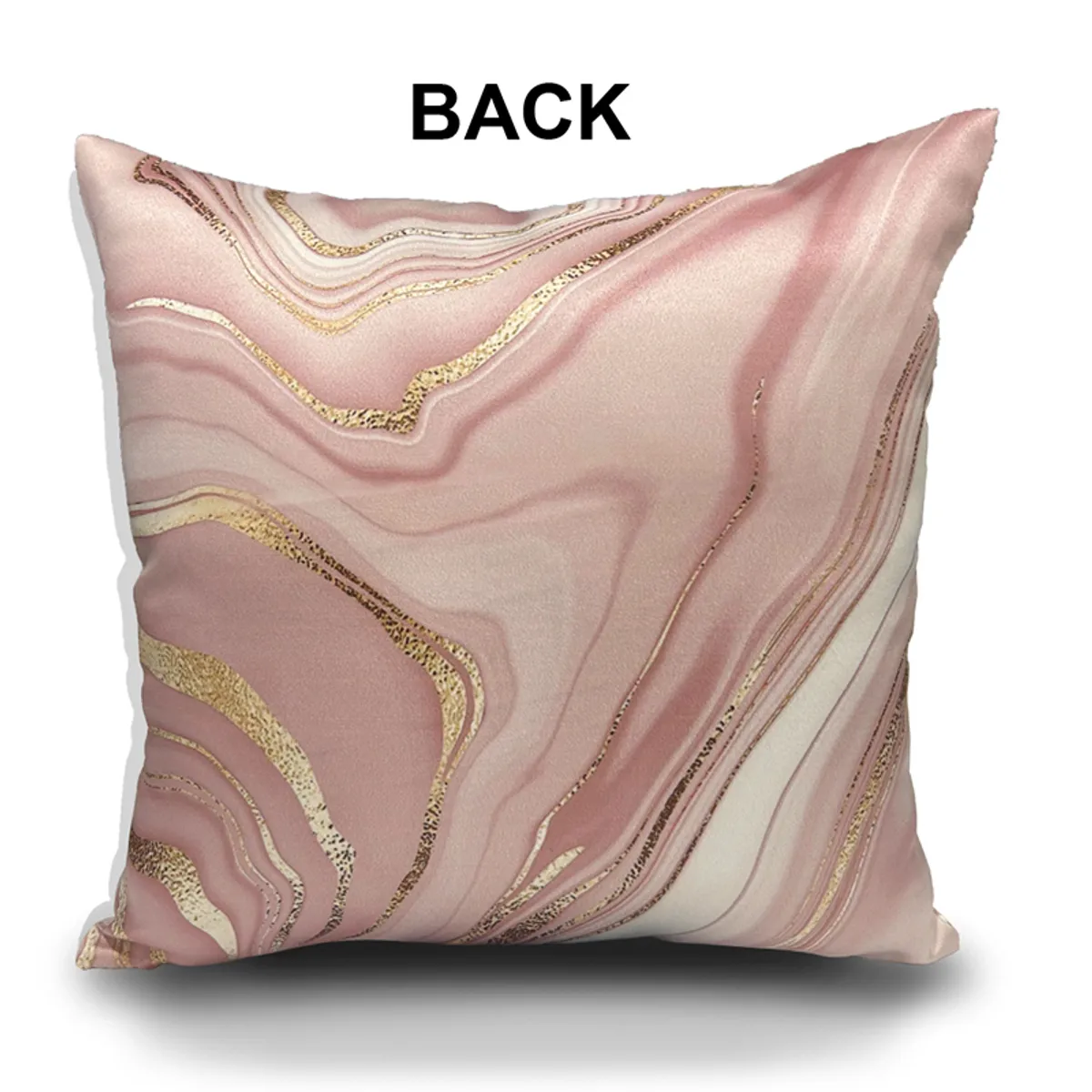 Single pink square cushion cover showing cream and gold marbled swirl detailing