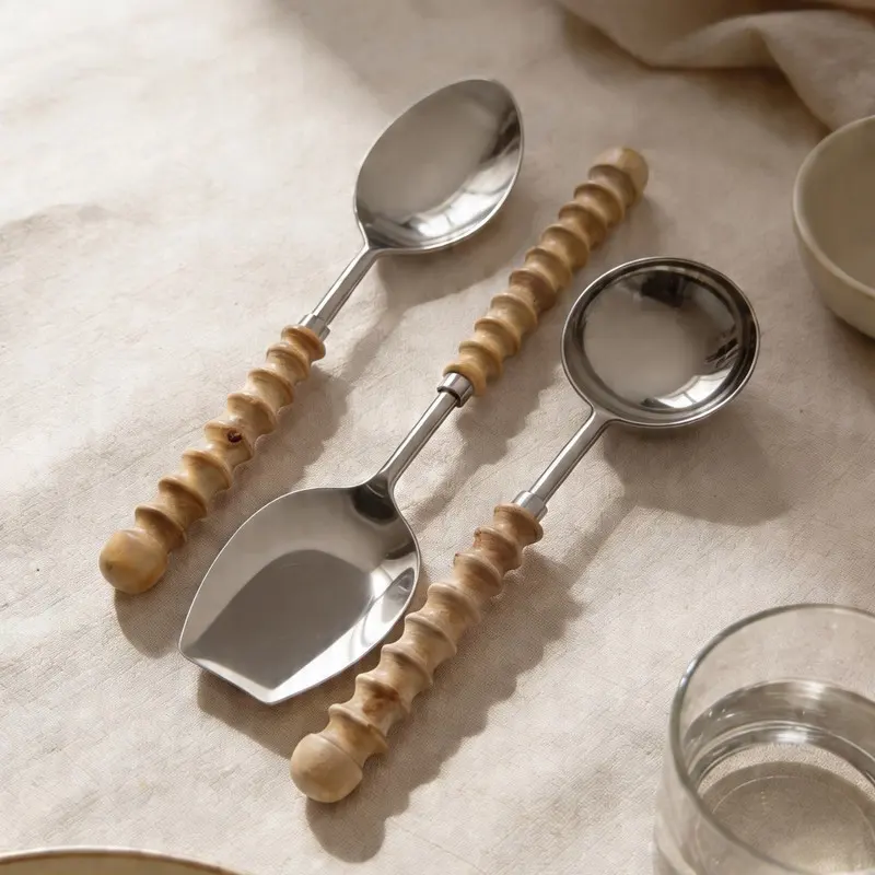 Rustic Spiral Stainless Steel Serving Spoon - Three Piece Set