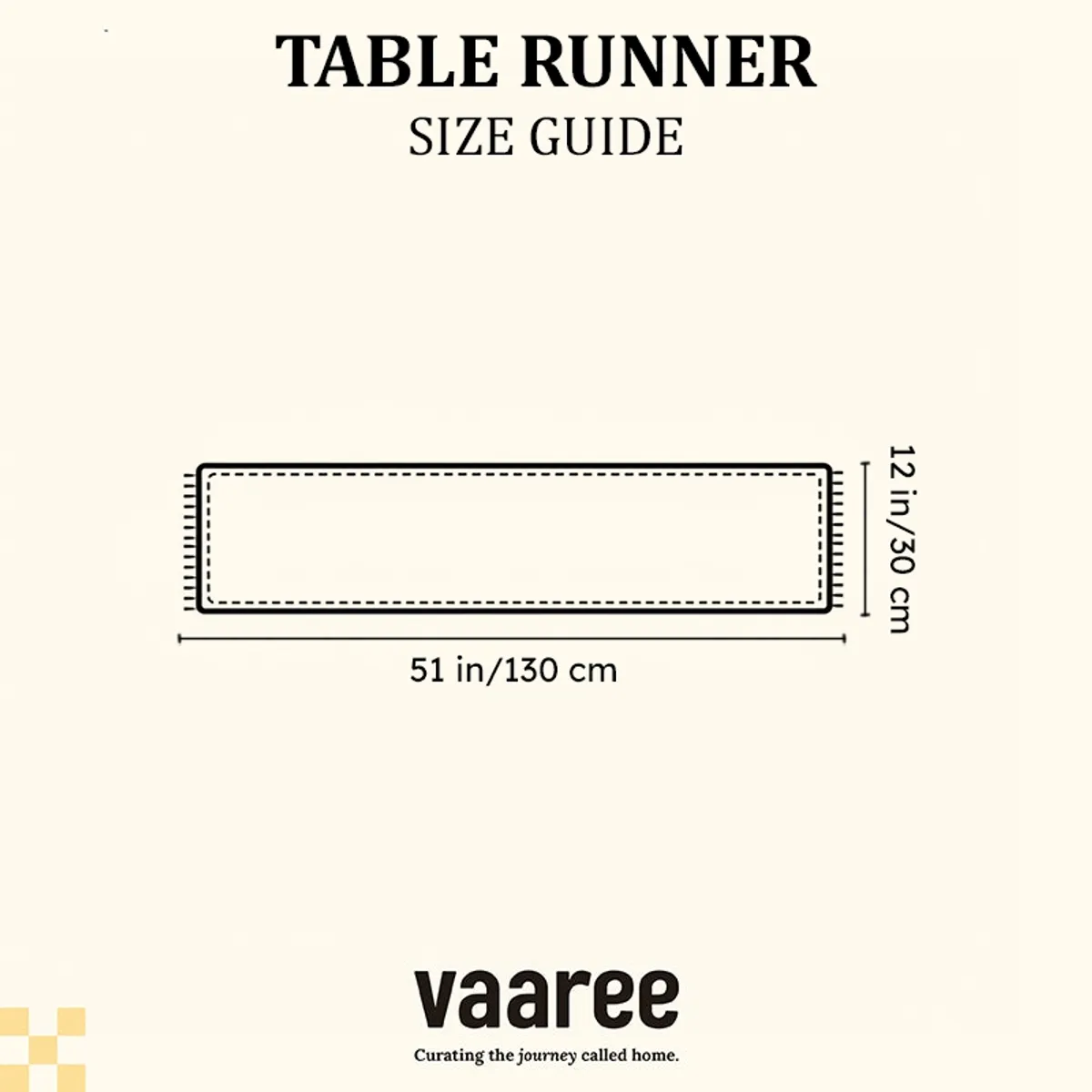 Table runner size guide showing 51 by 12 inch dimensions