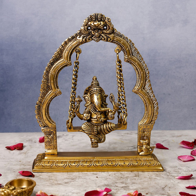 Swarna Jhula Ganesha Brass Idol