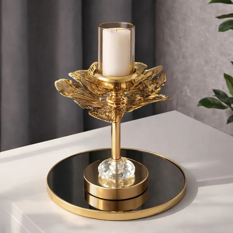 Golden Lotus Metal Candle Holder - Small