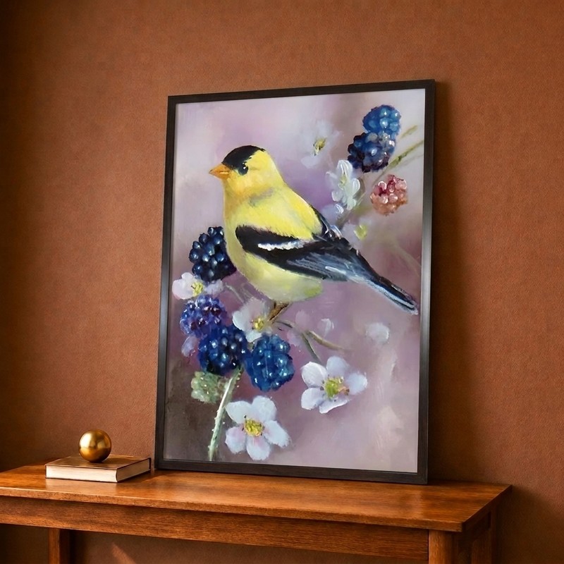 Golden Finch Blossom Canvas Wall Painting