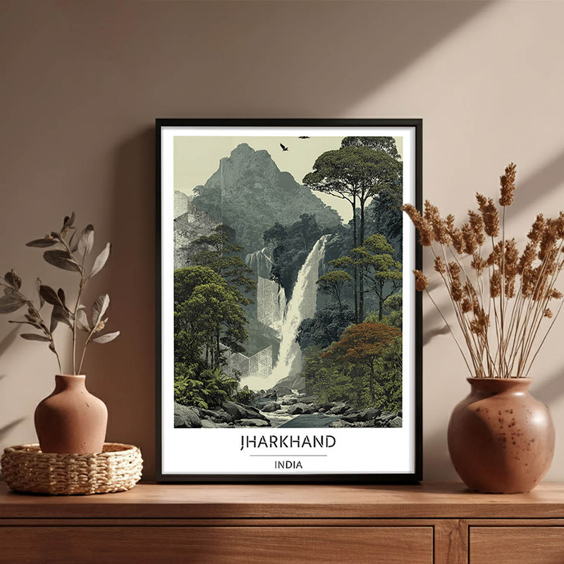 Cascade of Jharkhand Wall Art With Black Frame - Small
