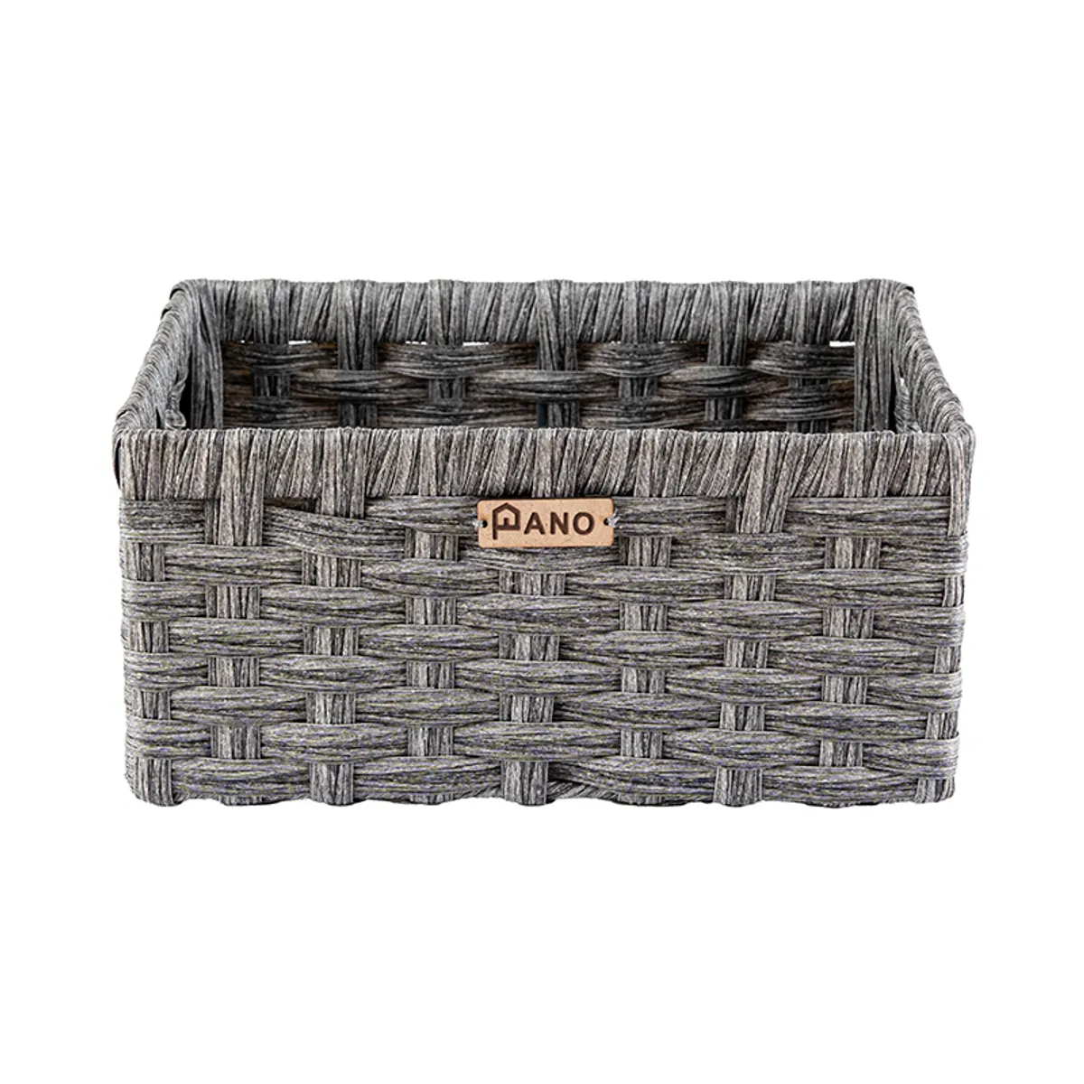Single grey rectangular storage basket on a white background