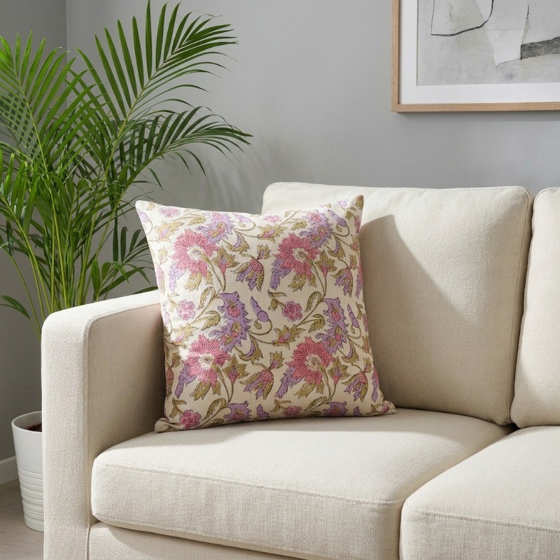 Bloom Craft Printed Cotton Cushion Cover - Pink,Grey