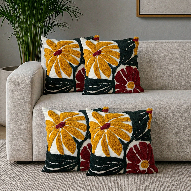 Petal Sunshine Tufted Cushion Cover Set - Set Of Four