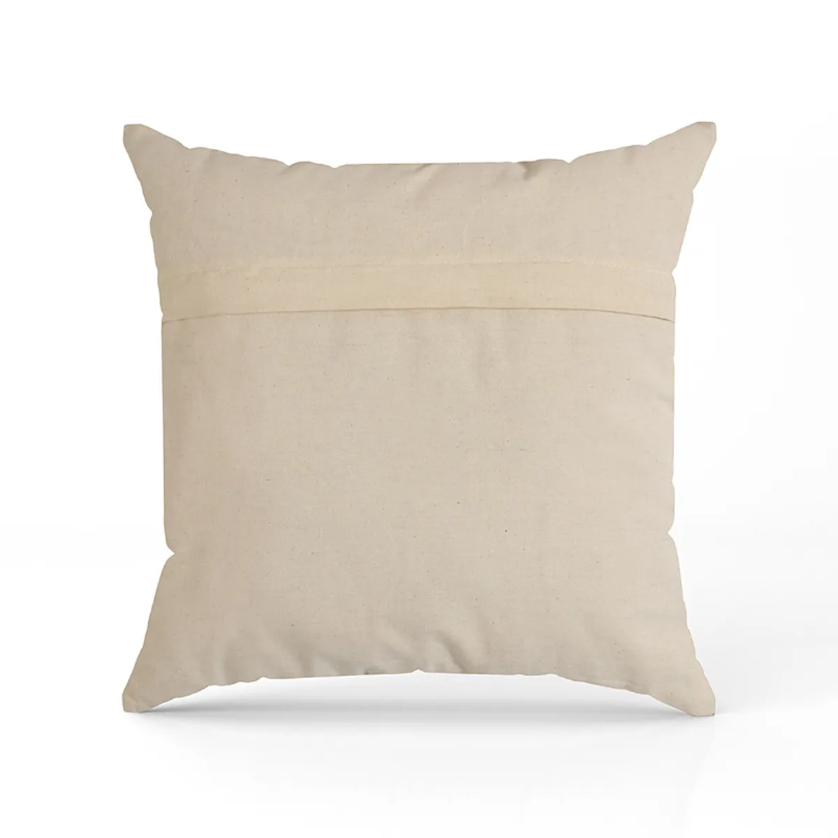 Back view of a square beige cushion cover with zip closure