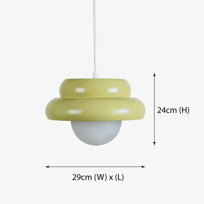 Pistachio green ceiling lamp with visible dimensions shown in the image