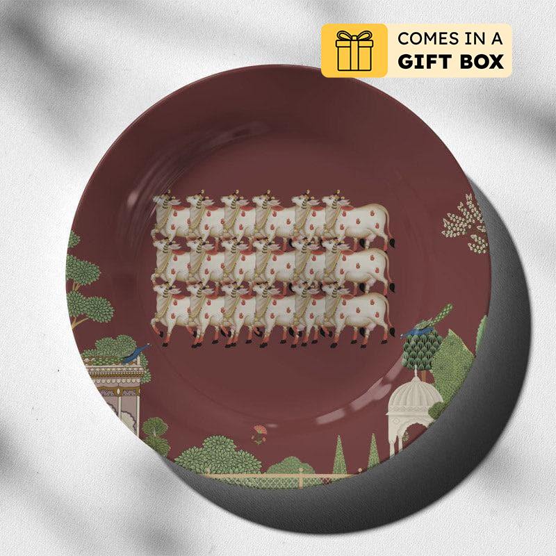 Pichwai Art Wall Plate - Brown - Medium