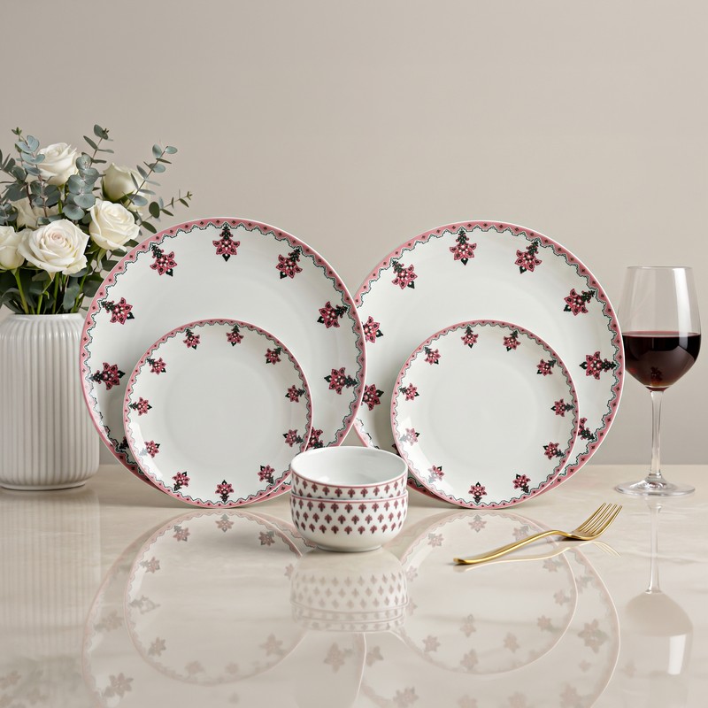 Northleigh Porcelain Dinner Set (Pink & White) - 6 Piece Set