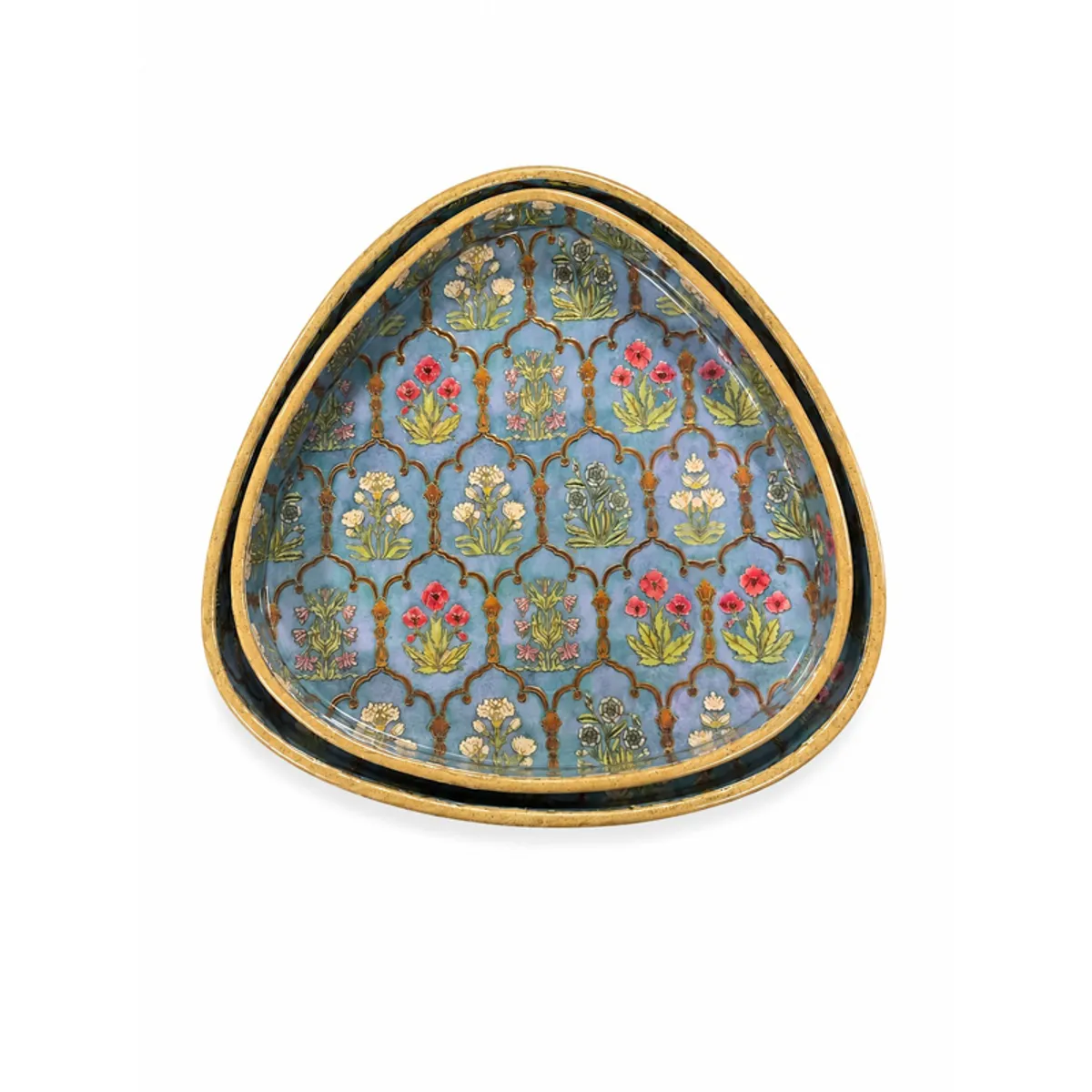Two nesting floral trays viewed from above against a white background