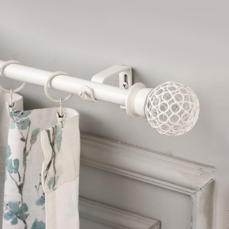 Filigrette Extendable 1" Single Curtain Rods With Round Finial & Brackets (White)