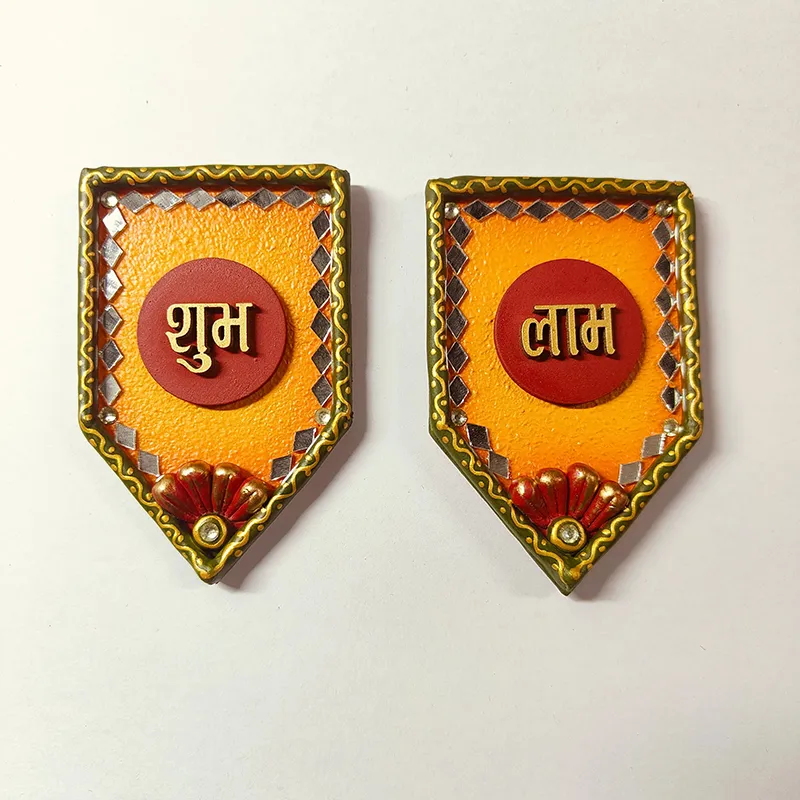 Front view of two matching Shubh Labh wall accents