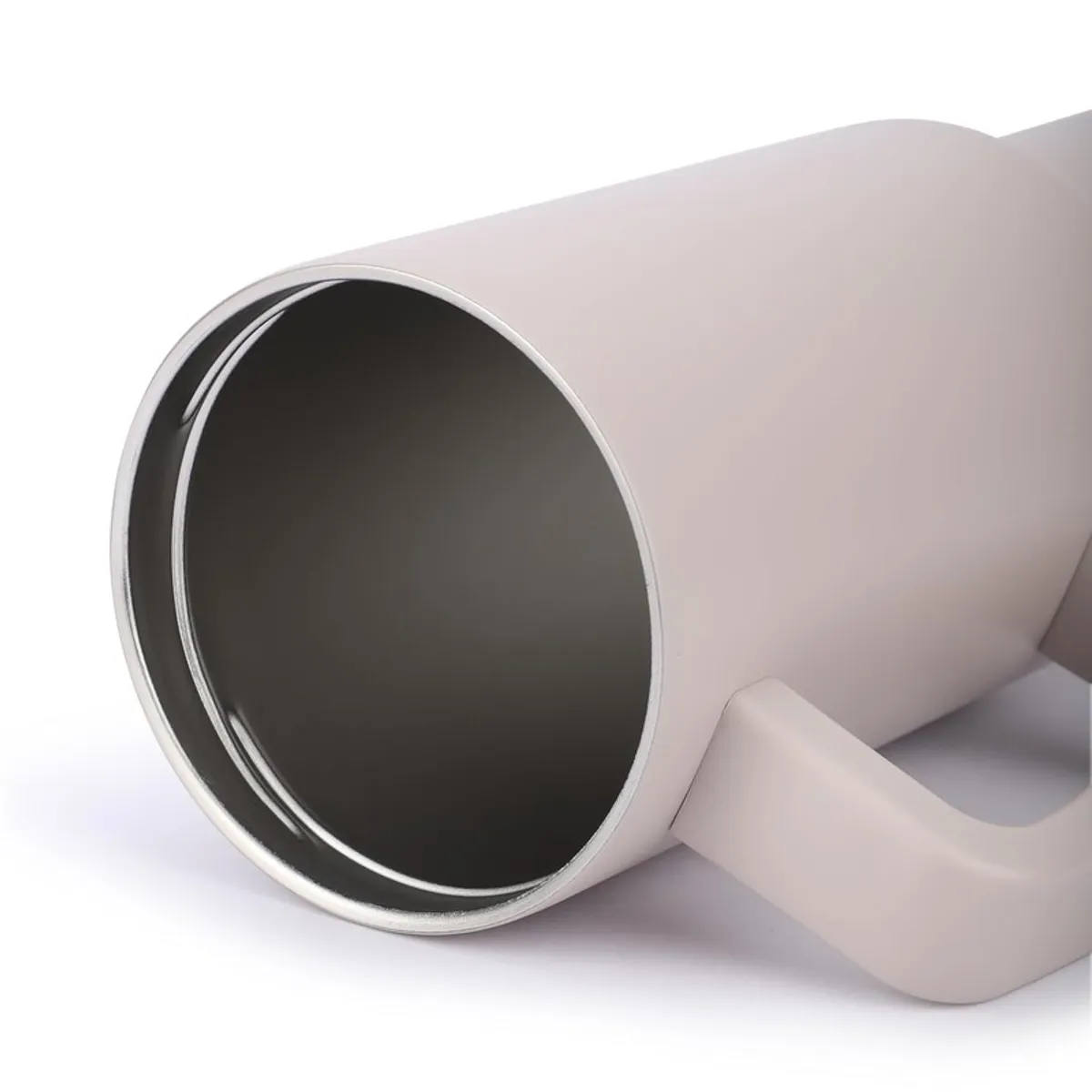 Close-up of the stainless steel interior of the tumbler