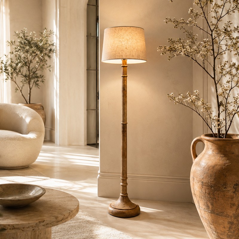 Elfin Cleo Wooden Floor Lamp - Ivory