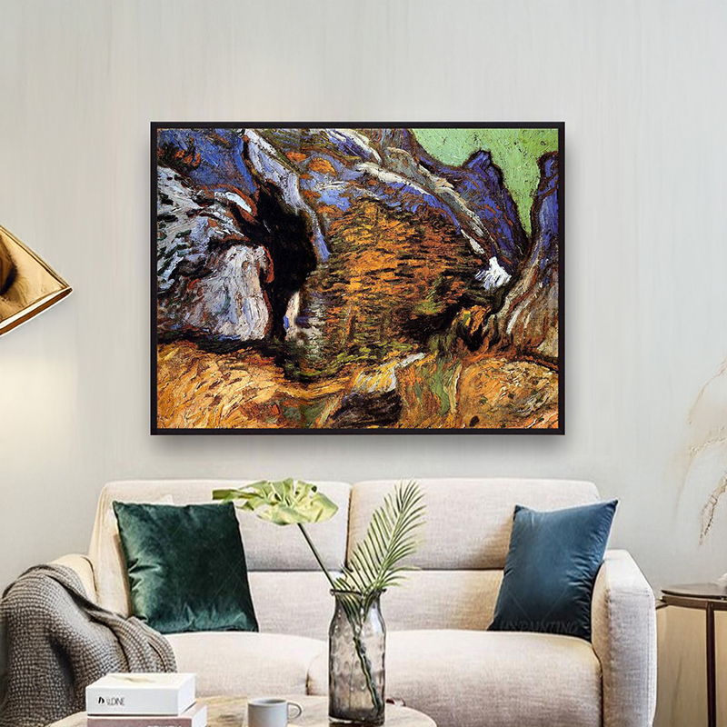 Ravine in Violet & Amber Canvas Wall Painting With Frame - Small
