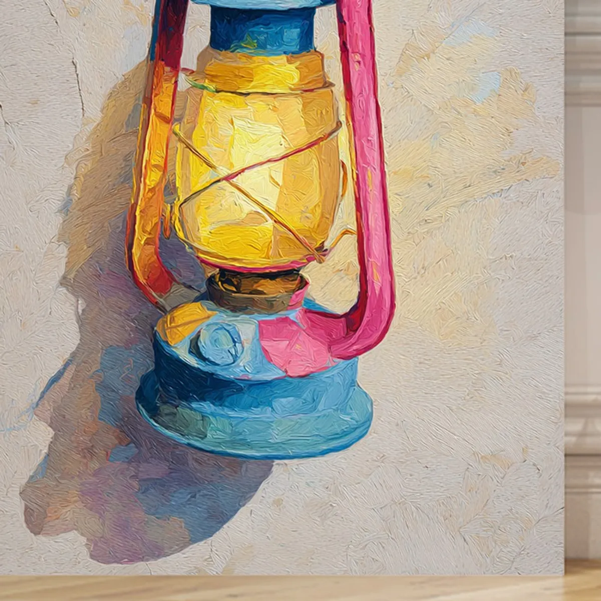 Close-up of the lower section of the colourful lamp canvas artwork