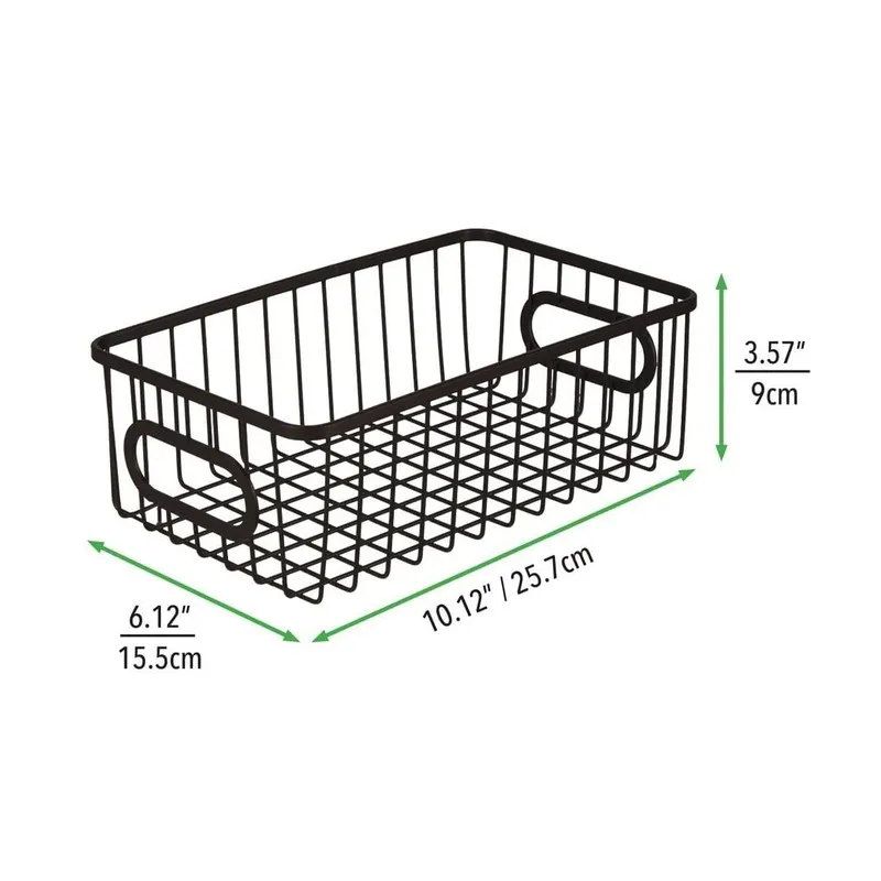 Single rectangular black wire basket with visible dimensions marked around it
