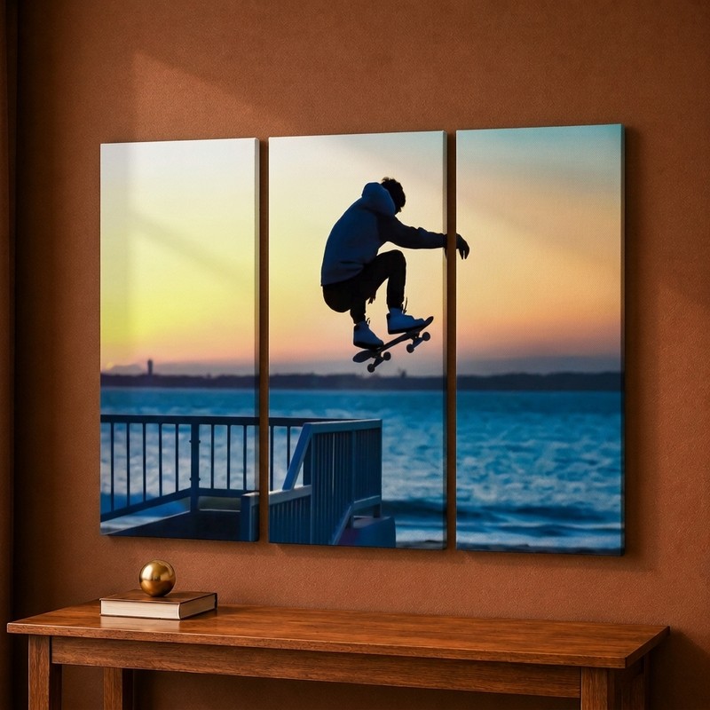 Skateboard Sunset Canvas Wall Painting