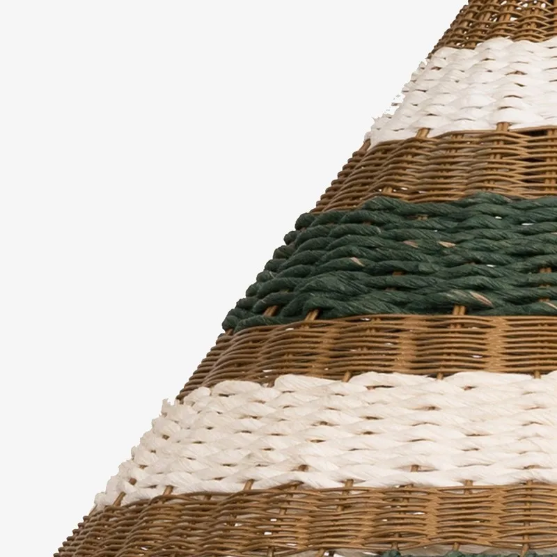 Close-up of the lamp shade with striped woven texture