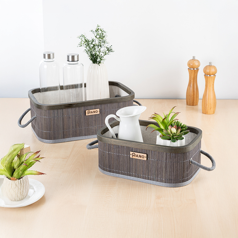 Willow Nest Bamboo Storage Basket (Grey)- Set of Two