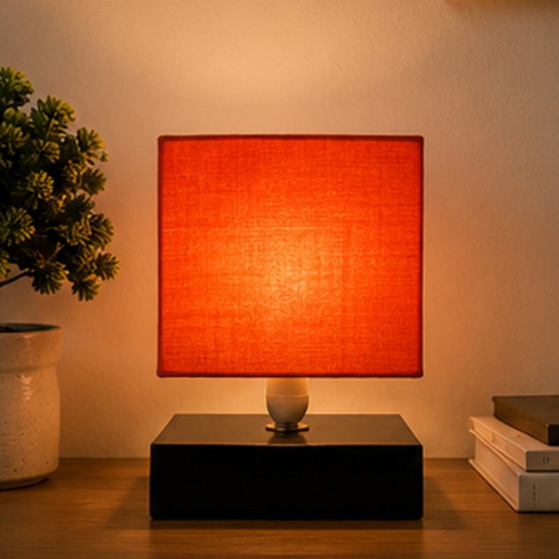 Cubique Wooden Table Lamp - Orange