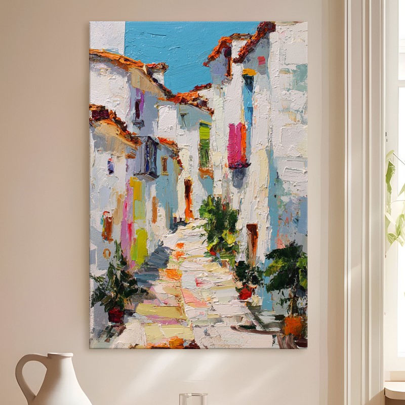 Whitewashed Lane Gallery Wrapped Canvas Wall Painting