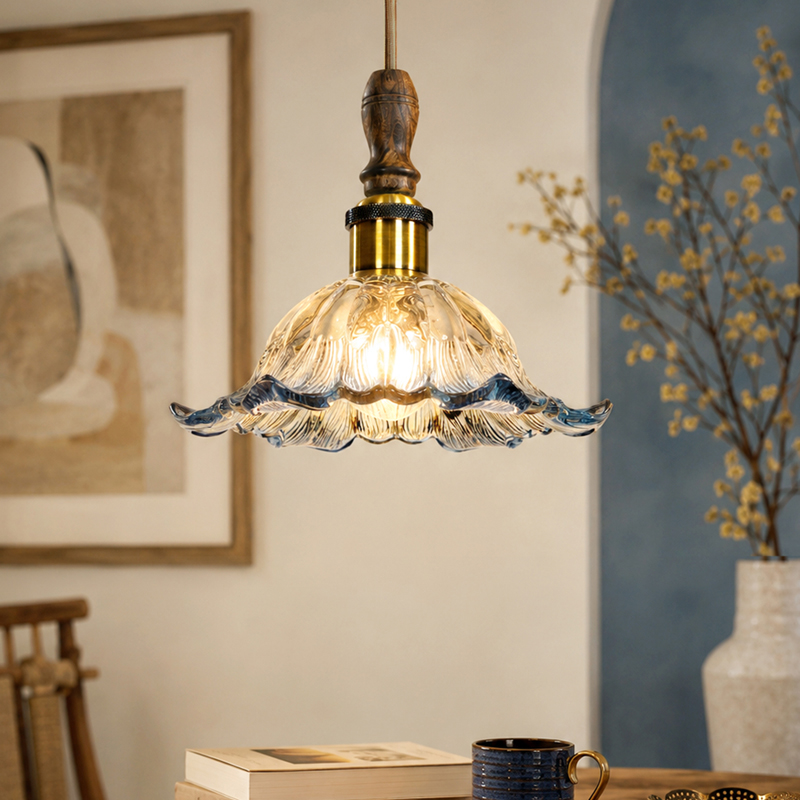 Veloura Floral Glass Ceiling Lamp - Blue