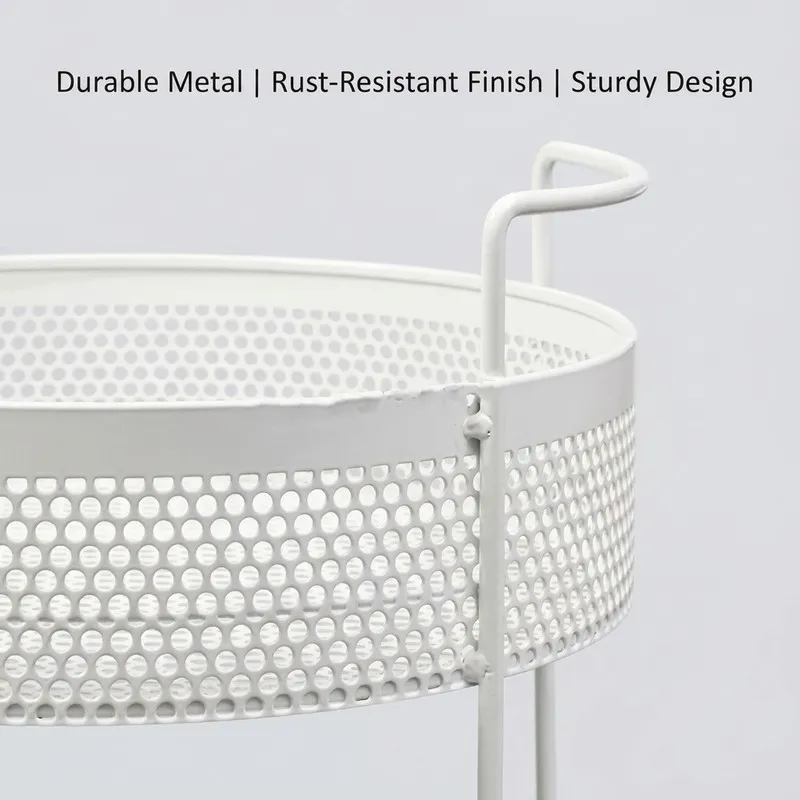 Close-up of the white organiser's mesh construction and curved handle