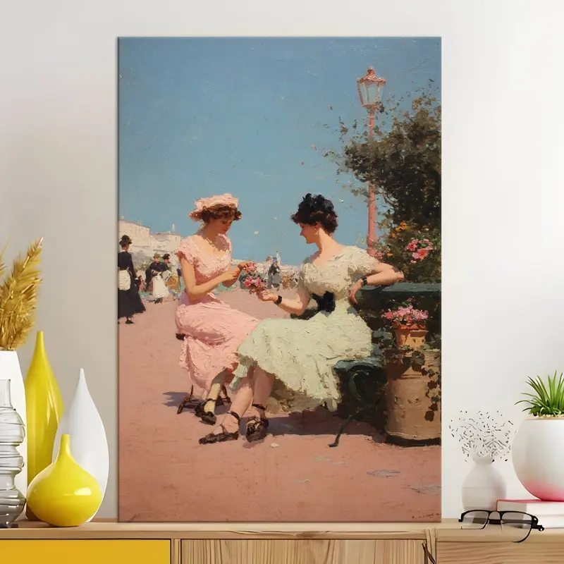Promenade Elegance Vintage Canvas Wall Painting