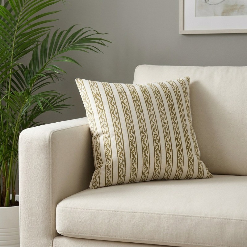 Bloom Crest Printed Cotton Cushion Cover - White,Brown