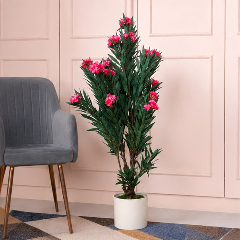 90 cm (3 ft) Gardenia Glow Oleander Artificial Plant Comes With a Black Plastic Pot (Pink)