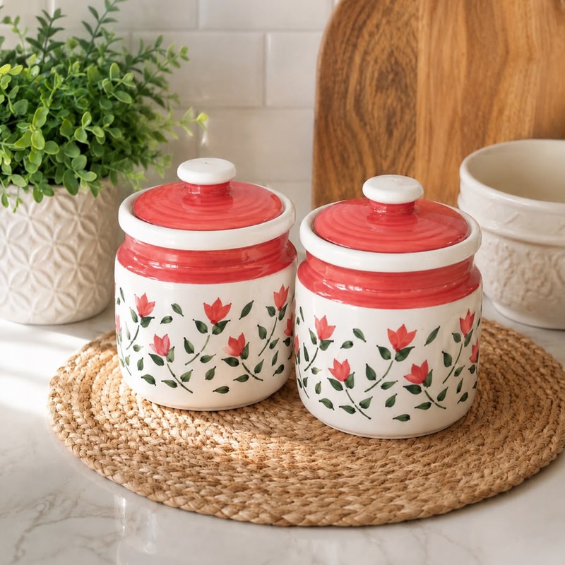 Perla Ceramic Condiment Jar (600 mL Each/Pink) - Set of Two
