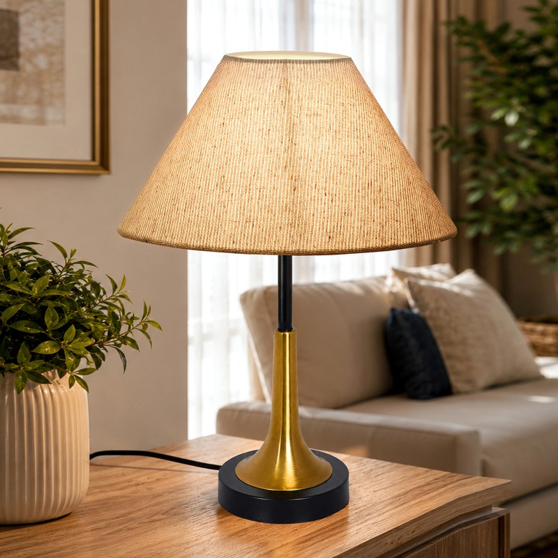 Arialla Cone Metal Table Lamp - Grey,Gold,Black