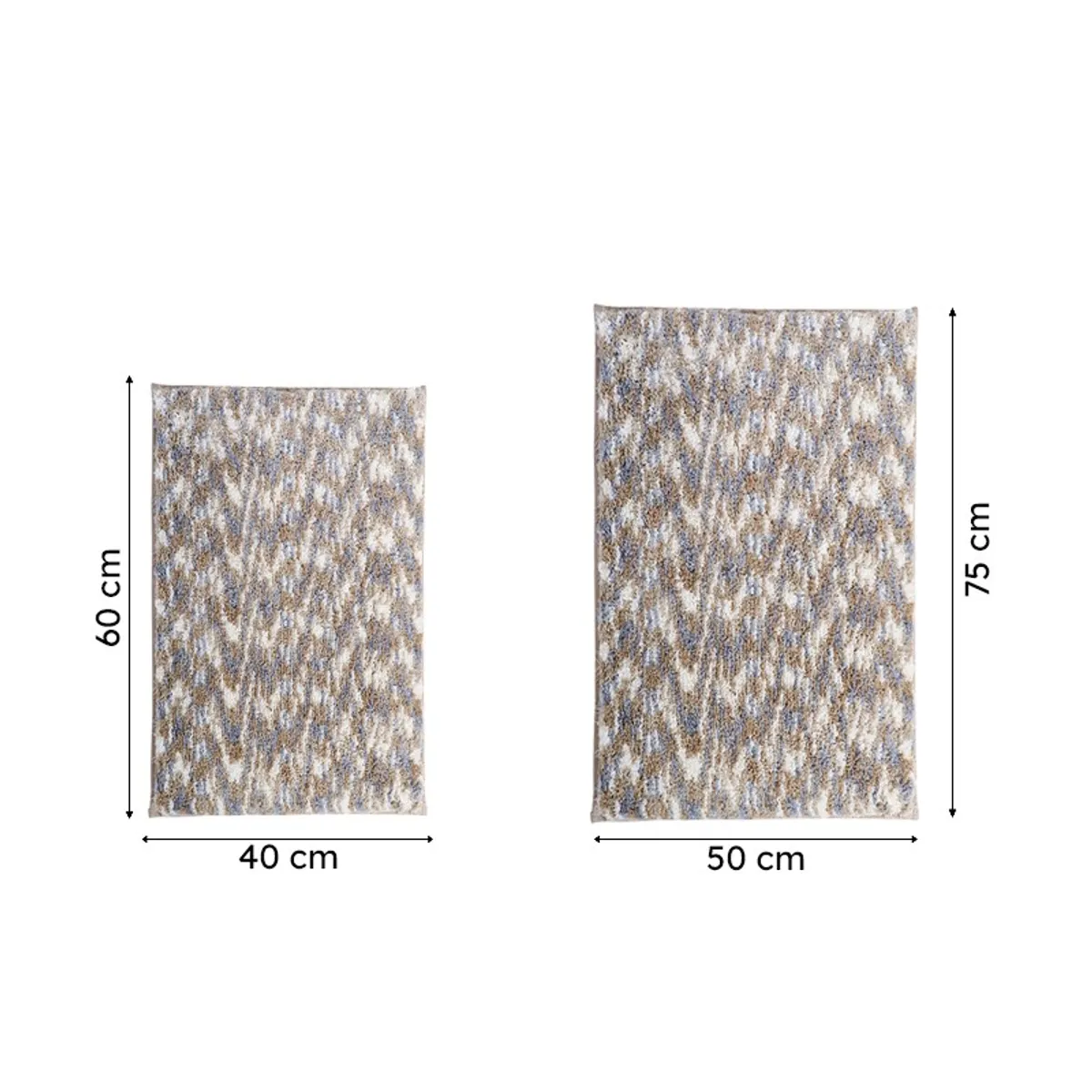 Bath mat shown in two size options with dimensions marked