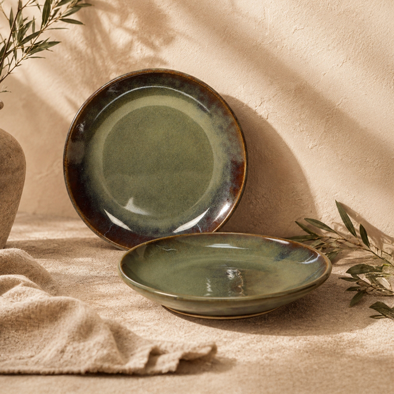 PlateMate Ceramic Quarter Plates (Olive Green) - Set Of Two