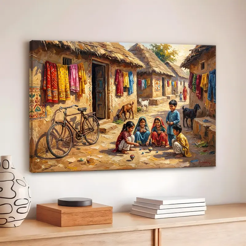 Rural Village Children at Play Canvas Wall Painting