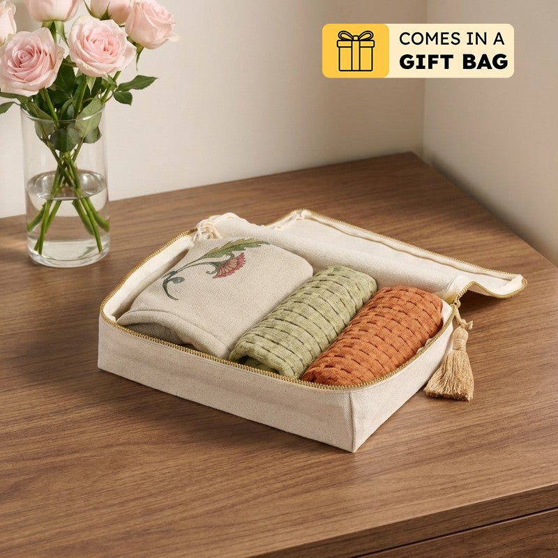 Softelle Bamboo Cotton Hand Towels with Canvas Box - Set Of Three - Bundles