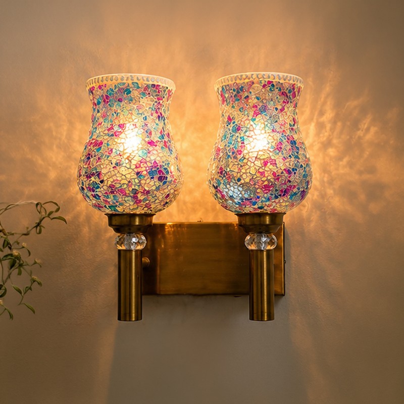 Crackle Mosaic Twin Glass Wall Lamp - Multicolor