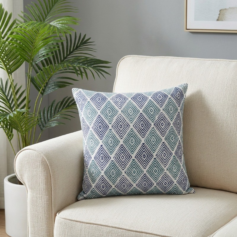 Line Drift Printed Cotton Cushion Cover - Blue
