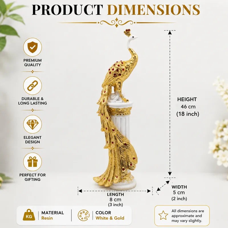 Gold and white decorative showpiece with dimension graphic