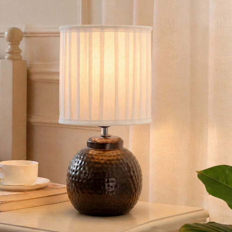 Lanai Verda Fabric Table Lamp - White,Copper