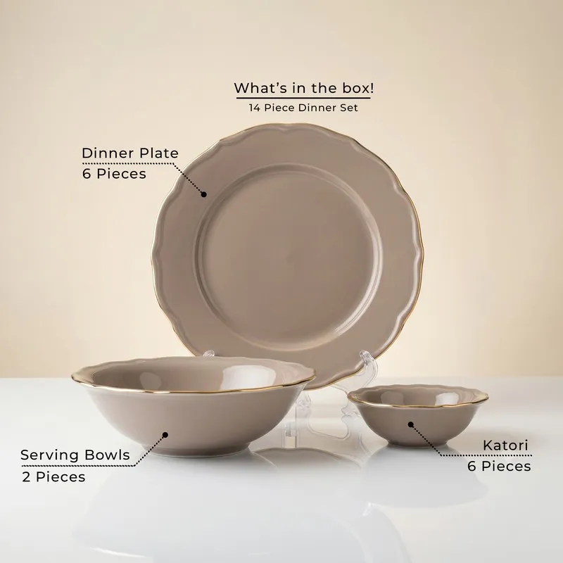 Grey dinner plate with matching bowls from the dinner set