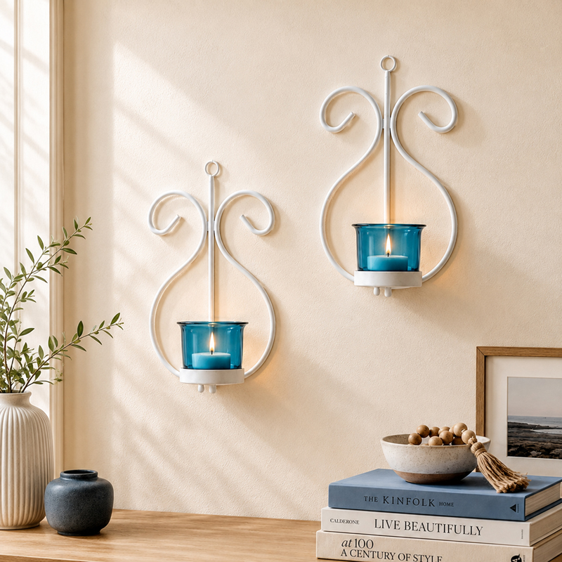 Seina White Frame Sconce Candle Holder (Azure) - Set Of Two