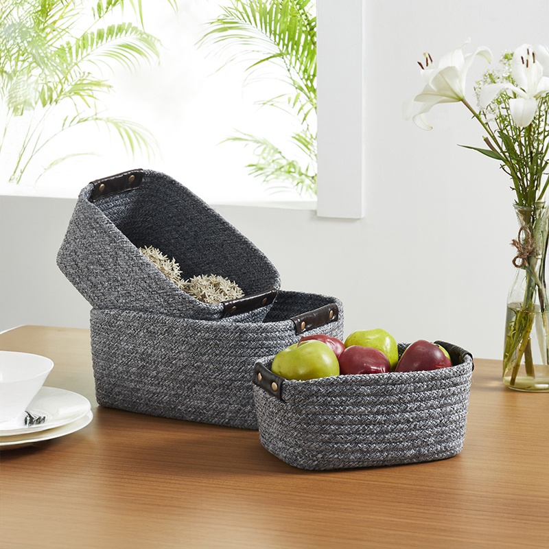 Earth Weave Storage Basket ( Grey,Black) - Set of Three