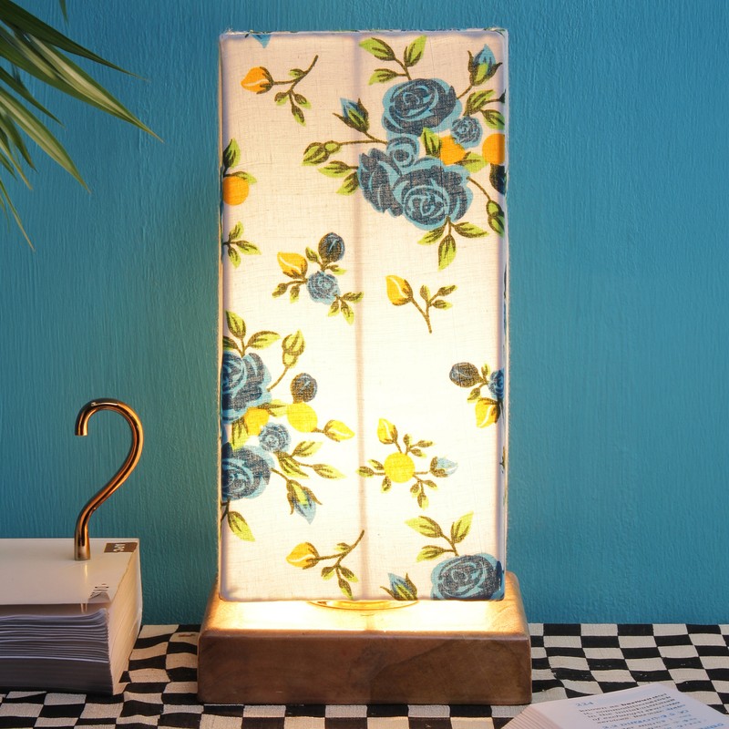 Nemophila Wooden Table Lamp - Blue